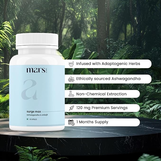 Mars Surgemax Natural Capsules with Shilajit &amp Safed Musli | Supports Energy Strength &amp Immunity | for Active Lifestyle | 120 Capsules | Pack of 2