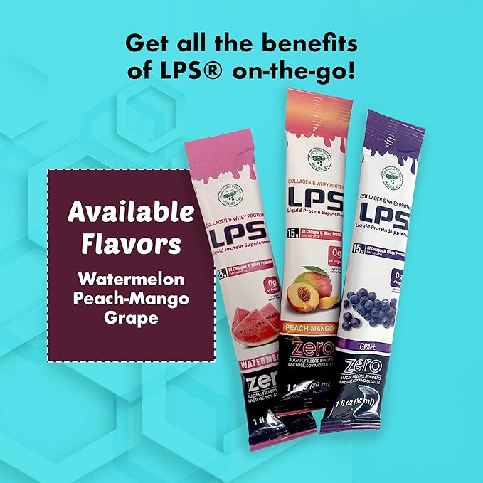 LPS Liquid Collagen &amp Whey Protein Supplement - Non-GMO Drink Sugar-Free - Promotes Healthy Skin &amp Hair for Men &amp Women Neutral Single Serve (25 Packets)