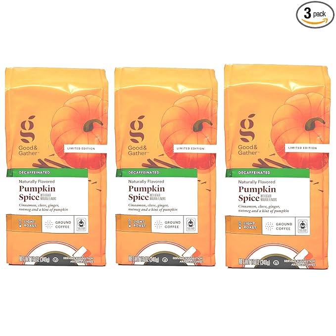Good &amp Gather Decaffeinated Pumpkin Spice Ground Coffee - Pack of 3 Bags - 36 oz Total - 12 oz Per Bag - Limited Edition Good &amp Gather Coffee