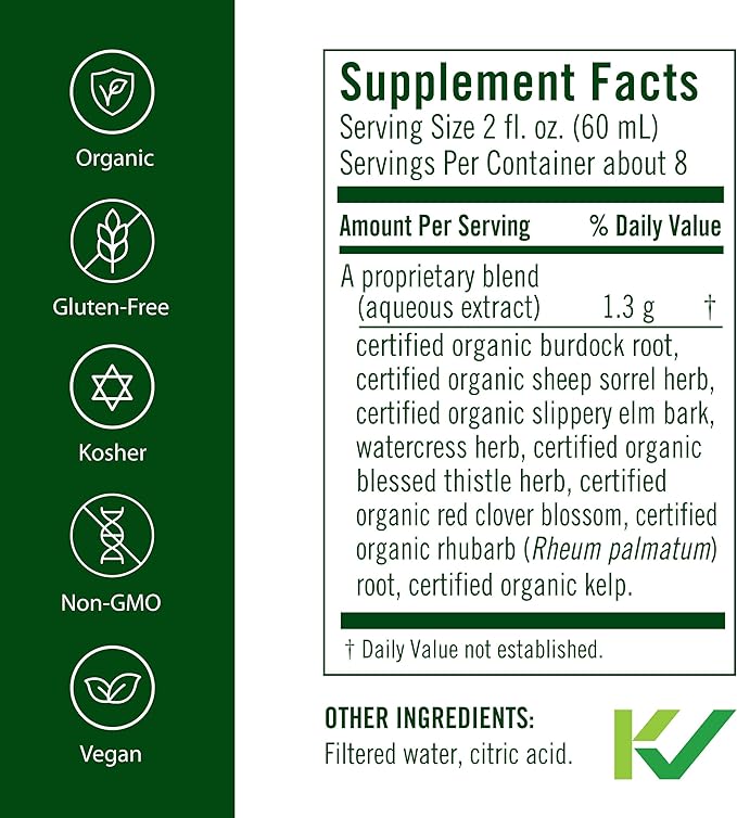 Flora Flor Essence Liquid Tea Blend 32oz LARGE - Gentle Detox Cleanse with Burdock Root Slippery Elm Kelp Thistle - Premium Organic Ingredients