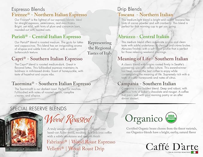 Caffe D’arte Toscana Ground Coffee – Light Roast Sweet and Soft Flavor Roasted in Seattle Crafted for Drip Coffee Makers 1 lb