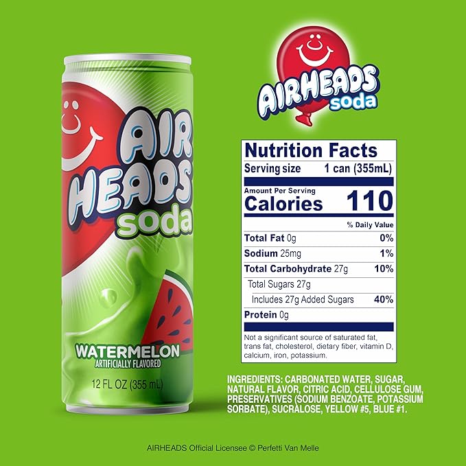 Airheads Soda – 12 Pack of 12oz Sleek Cans | Creamy Fruit Soda with Big Juicy Flavor | Dairy-Free Gluten-Free Kosher (Watermelon)