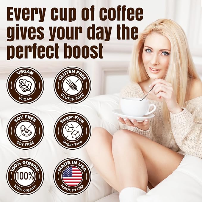 Mushroom Coffee 23 IN 1 Instant Mushroom Coffee - Zero Sugar with 100% Fruiting Lion's Mane Chaga Cordyceps Reishi Ashwagandha Decaf Arabica for Focus Energy Gut Digestion Immunity 5.3 oz