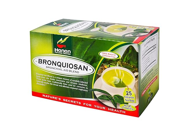 Hanan Peruvian Secrets Bronquiosan Herbal Tea | 100% Natural Bronchial Aid Blend | 25 Tea Bags | Naturally Aids in Soothing the Throat and Alleviating Seasonal Respiratory Discomfort - 6 Pack
