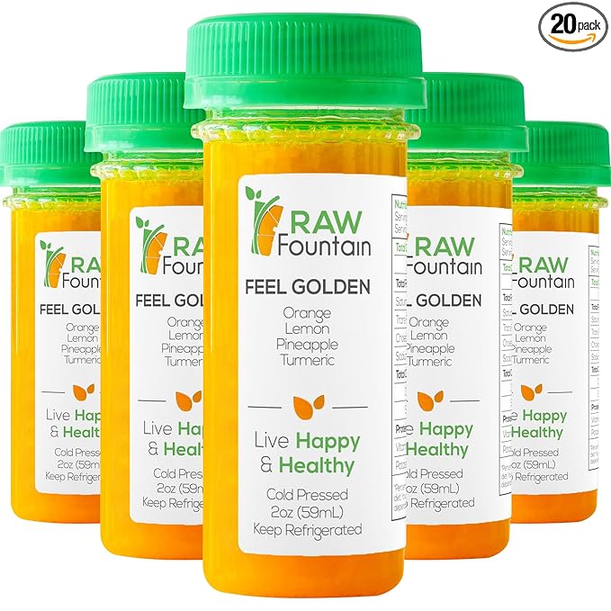 20 Immunity Shots w/Orange Lemon Pineapple Turmeric 2fl Oz Packed w/Vitamin C Raw Cold Pressed Unpasteurized Boosts Immunity All Natural No Artificial Flavors or Preservatives