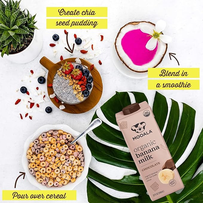 Mooala – Organic Chocolate Bananamilk 32 fl oz (Pack of 6) – Shelf-Stable Non-Dairy Nut-Free Gluten-Free Plant-Based Beverage