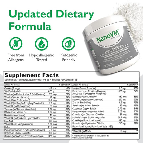 9-18 Years Allergen-Free Kids Multivitamin Unflavored Powdered Vitamins Multivitamin Powder with 13 Vitamins &amp 13 Minerals Low-Carbohydrate Vitamin Supplements 275g - Solace Nutrition