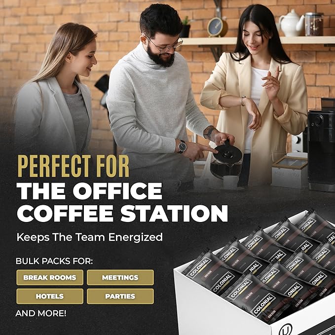 Colonial Coffee 100 Count Single Pot Coffee Packets – 100% Arabica Vanilla Flavored Medium Roast | Pre-Measured Frac Packs for 12 Cup Maker | Bulk Ground Gourmet Coffee for Home &amp Office