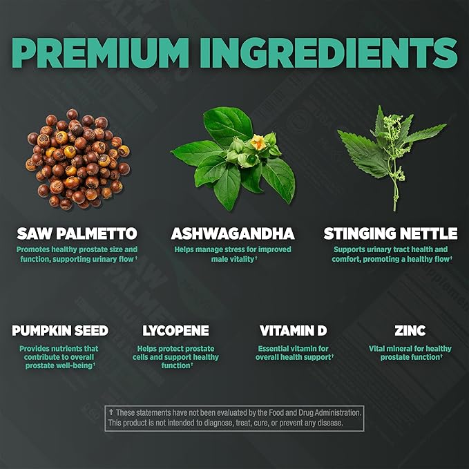 Prostate Premium - Saw Palmetto for Men Stinging Nettle Ashwagandha Lycopene Bladder &amp Urinary Relief Prostate Supplement for Men 60ct