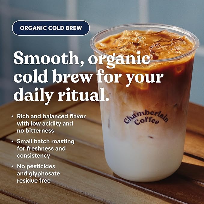 Chamberlain Coffee Organic Vanilla Cold Brew Large Coffee Bags Medium Roast - Premeasured Ready to Brew - Makes 4 Cups/Bag - Perfect for Iced Coffee Convenient &amp Easy Brewing Experience - 8.5 oz