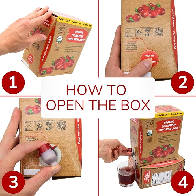 Organic Cranberry Juice Box 101.4 Fl Oz | Pure Fruit Juice Not From Concentrate | Organic Vegan Non-GMO | No Added Sugar Easy-Pour Tap Packaging