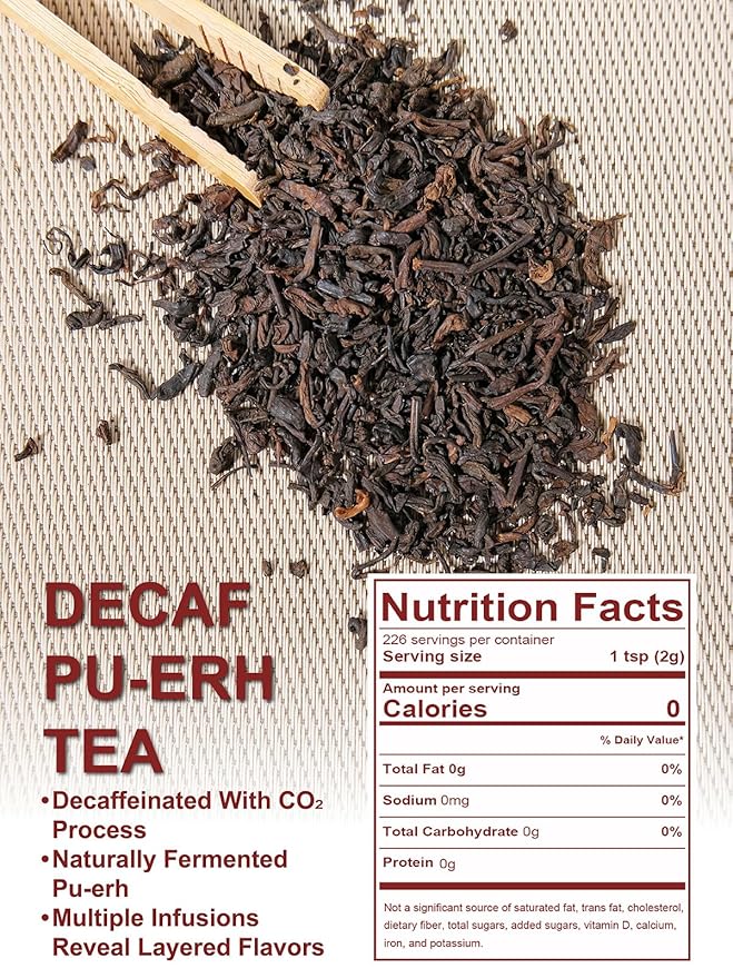 TeeLux Decaf Pu erh Tea Loose Leaf Naturally Aged Yunnan Decaffeinated Ripe Pu erh Tea Smooth &amp Mellow Flavor 16oz