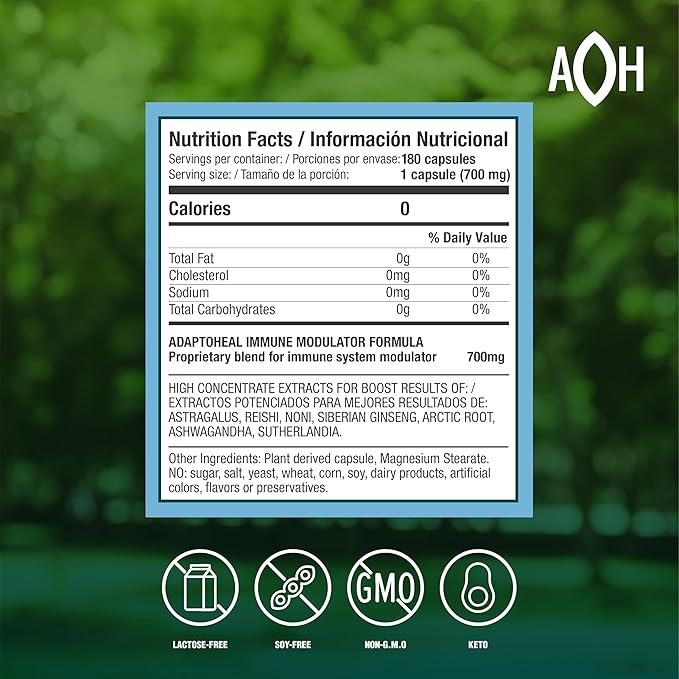 ADAPTOHEAL Immodulator - Adaptogenic Supplement for Well-Being with Ginseng Ashwagandha Reishi Mushroom - Supports Stress Response Mood Balance and Immune System Function (180 Capsules/700 mg)