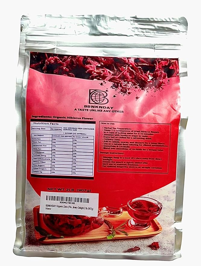 Hibiscus Flowers Tea – 2 lb (Bulk) | BBNKNDAY Organic Dried Flor de Jamaica Herbal Tea – Non-GMO Caffeine-Free No Sugar – Hibiscus for Tea Infusions &amp Recipes