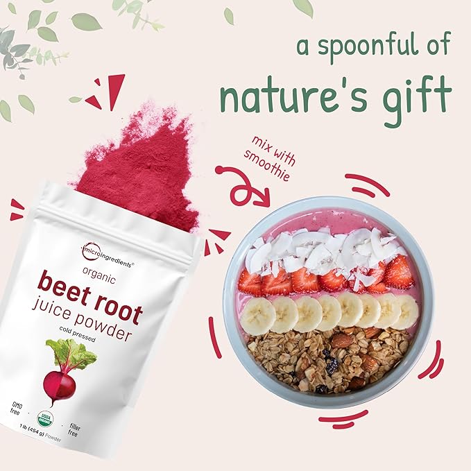 Micro Ingredients Organic Beet Root Juice Powder 1 Pound | Cold Pressed Water Soluble High Concentrated Raw Beet Supplement | Superfood Drink Mix | Non-GMO Vegan Friendly Plant Based