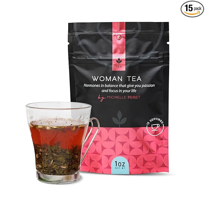 Michelle Peiret Herbal Tea for Women | Organic Green Tea with Tulsi Shatavari Fenugreek Rosehips Fennel Chamomile &amp Raspberry Leaf | Hormonal Wellness Energy Mood &amp Vitality | Strawberr