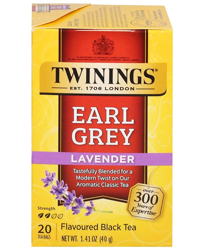 Twinings Earl Grey Lavender Black Tea Individually Wrapped Bags 20 Count (Pack of 1) Citrus Bergamot &amp Floral Caffeinated Enjoy Hot or Iced 20 Teabags