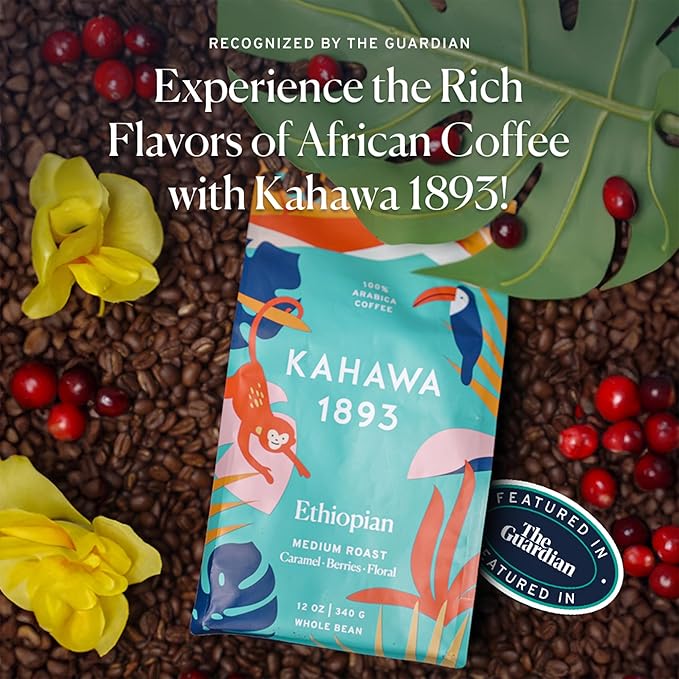 Kahawa 1893 Whole Bean Coffee Combo Pack Kenyan &amp Ethiopian Blend (12 Oz x 2) - As Seen on Shark Tank High Antioxidants Naturally Sweet Organically Grown Ethically &amp Sustainably Sourced