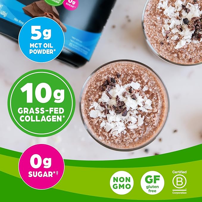 Orgain Keto Collagen Protein Powder Chocolate - 10g Grass Fed Hydrolyzed Collagen Peptides for Women &amp Men Type I &amp III 5g MCT Oil - Hair Skin Nail &amp Joint Support Non-GMO Gluten F