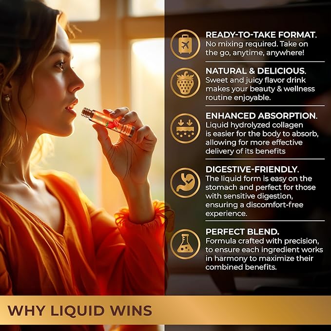 Liquid Collagen Peptides with Biotin &amp Hyaluronic Acid - 3000mg Hydrolyzed Bovine Collagen Type 1 and 3 Biotin 10000mcg Vitamins B5 B6 C &amp E - Liquid Collagen for Women and Men Collagen S