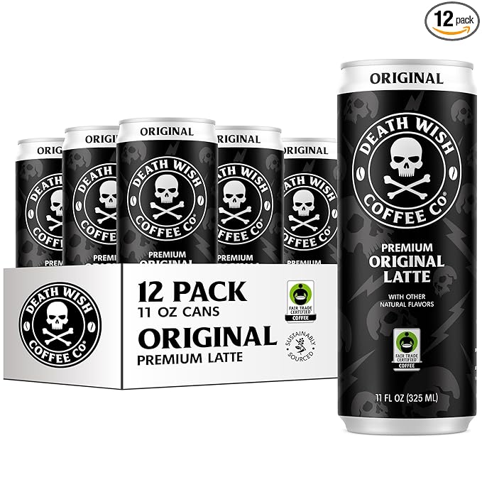 Death Wish Coffee Iced Coffee Cold Brew 8g Protein Fair Trade (Classic Latte)