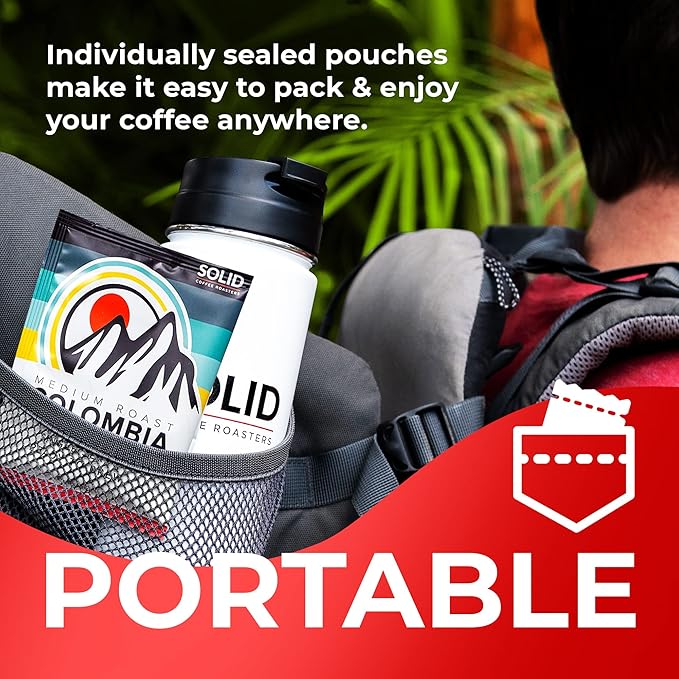 Colombia Medium Roast Coffee Tea Bags Single Serve Coffee in Tea Bags for On-the-Go Brew Cold Brew Bags Alternative to Instant Coffee Packets Single Origin Box of 10 - SOLID Coffee Roaster’s