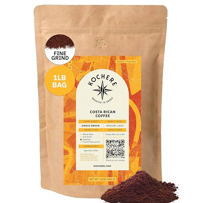 Kochere Costa Rican Specialty Whole Bean Coffee – 1LB Medium Roast – Freshly Roasted to Order – Single Origin Farm Direct Rich Flavored Coffee Beans – Sweet Apple Raisin &amp Honey Notes