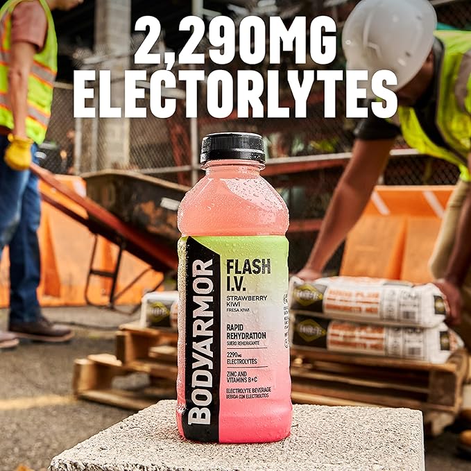 BODYARMOR Flash I.V. Zero Sugar Electrolyte Beverage Lemon Lime Hydration Drink For Rapid Rehydration Post Workout Recovery 20 Fl Oz (Pack of 12)