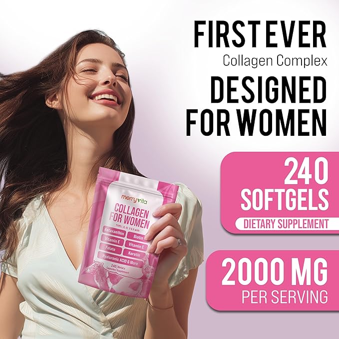 Collagen for Women – Hydrolyzed Multi Collagen Peptides Types I II III V &amp X – Collagen Supplement with Vitamin C Biotin &amp Hyaluronic Acid – Grass Fed Non-GMO 240 Capsules