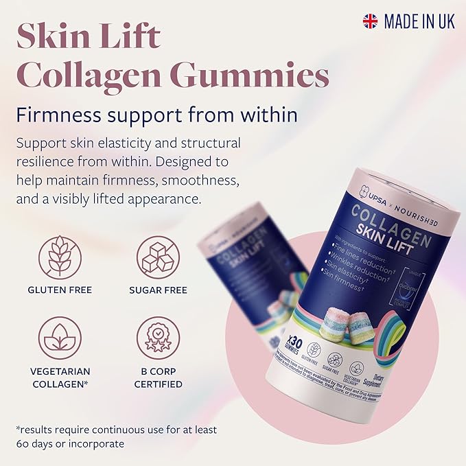 Nourished Collagen Skin Lift 30ct – Ovoderm® Egg Membrane Complex with Vitamin C Zinc &amp Selenium – Sugar-Free Vegetarian Capsules – Plastic-Free Biodegradable Packaging