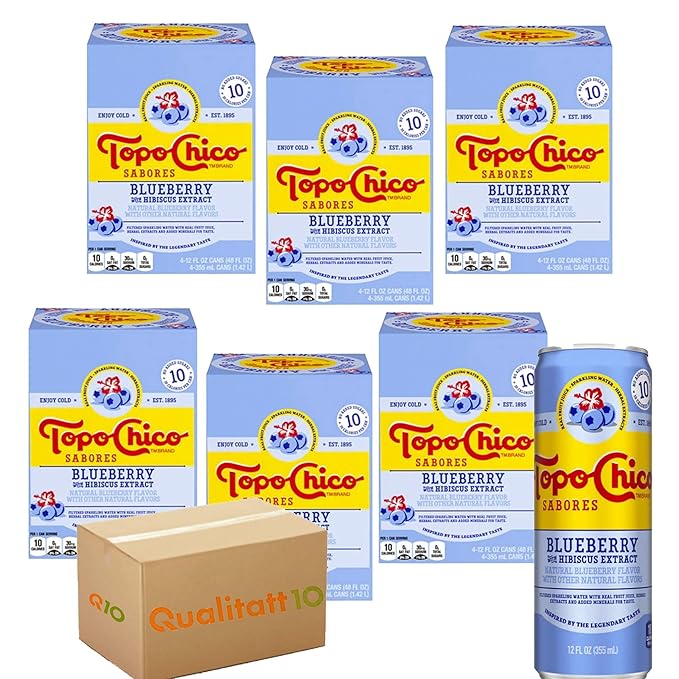 Geakv Topo Chico Sabores Box 24 Pack of Blueberry with Hibiscus 12 fl oz Each Can QUALITATT 10