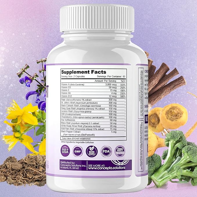 Menopause Support - Menopause Relief and Weight Management Support - for Hot Flashes Night Sweats Relief and Energy - 120 Capsules - Made in USA