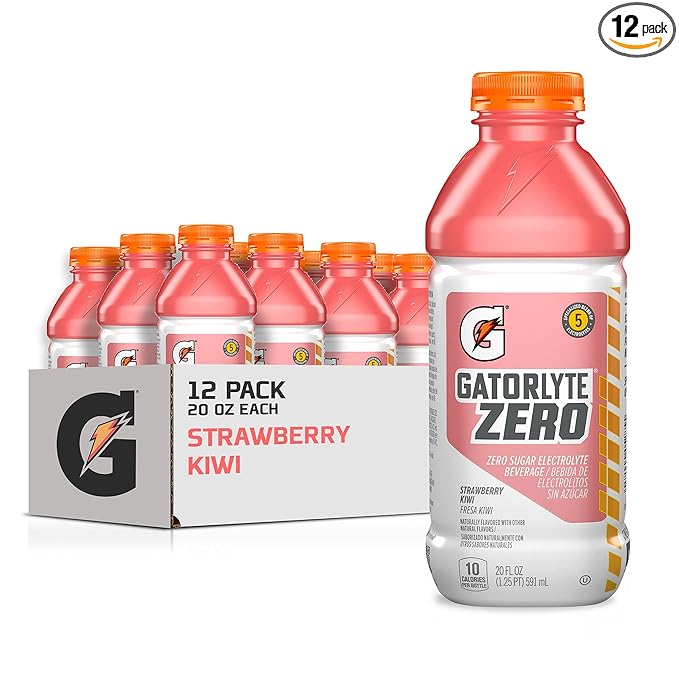 Gatorlyte Zero Electrolyte Beverage Strawberry Kiwi Zero Sugar Hydration Specialized Blend of 5 Electrolytes No Artificial Sweeteners or Flavors 20 Oz Bottles (Pack of 12)