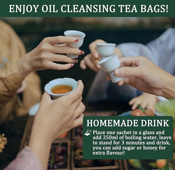 Oil-Reducing Tea 10 Herbal with Excellent Formula Organic Oil Cleansing Tea for Liver Chinese Herbal Tea (30 Tea bags / 2 Box)