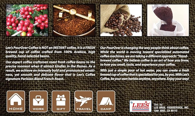 Lee's Coffee Pourover Fresh Ground Filter Packs Parisian 50 Count