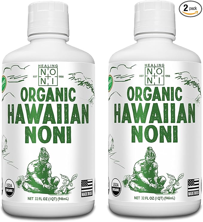 Healing Noni - 2-Pack Plastic Bottle 32oz - 100% Pure Hawaiian Organic Noni Juice - USDA Certified Organic