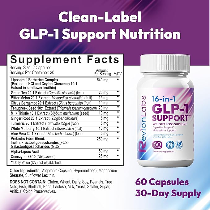 GLP-1 Support Weight Loss Supplement - Natural Appetite Suppressant for Women Men - Berberine Support Activate Hunger Control Curb Cravings Boost Metabolism Fat Burn &amp Gut Health