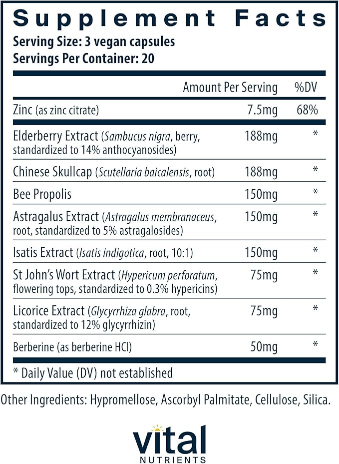 Vital Nutrients ViraCon - Vegan Immune Support Supplement* - Zinc Elderberry Licorice Root Extract &amp Other Herbs for Comprehensive Immune Support - Gluten Dairy Soy Free - Non-GMO - 60 Capsul