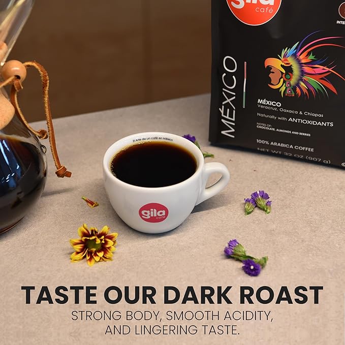 gila café Ground Coffee Medium Roast Mexico 32oz (1-Pack) - 100% Mexican Arabica Bean Coffee Grounds - Made with Coffeeberry - Chocolate Almonds Berries Notes
