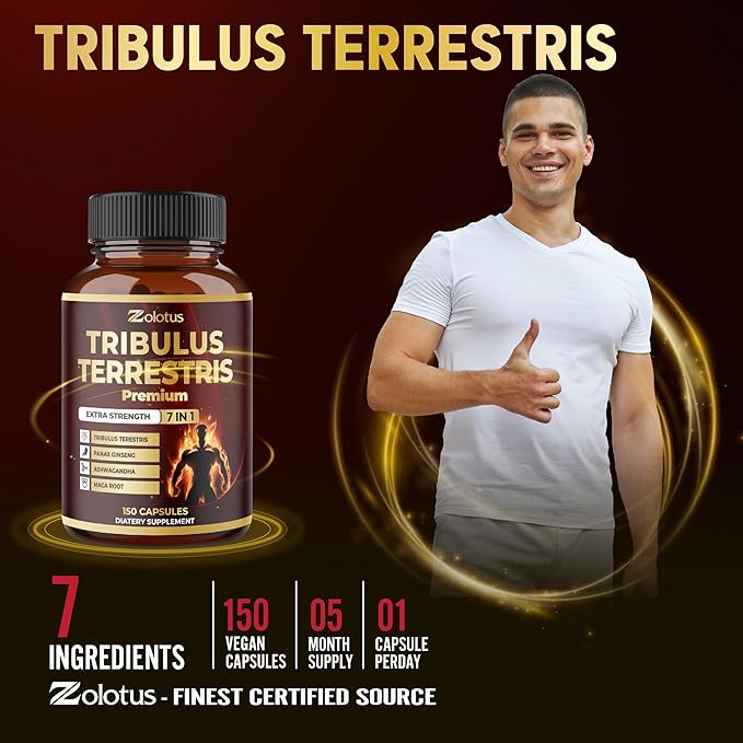 Tribulus Terrestris Supplement for Men &amp Women 5-Month Supply with Ashwagandha Panax Ginseng Saw Palmetto Maca Shilajit 150 Count