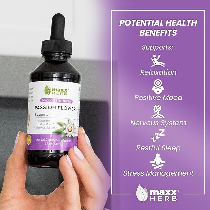 Maxx Herb Passion Flower Extract - Max Strength Passion-Flower Liquid Absorbs Better Than Capsules for Relaxation and Stress Relief Alcohol-Free - 4 Bottles 4 Oz Each (240 Servings)