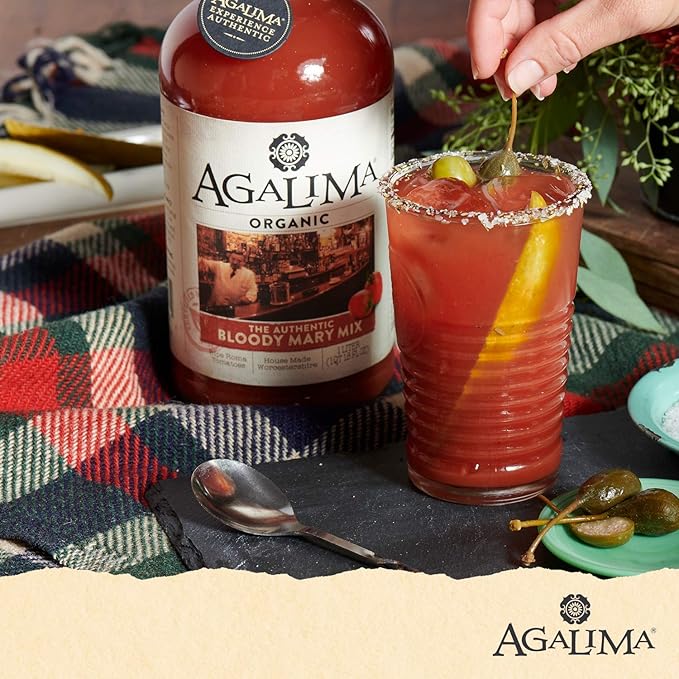 Agalima Organic Authenic Bloody Mary Drink Mix All Natural 1 Liter (33.8 Fl Oz) Glass Bottle Individually Boxed