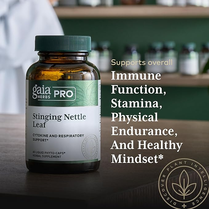 Gaia Herbs Stinging Nettle Leaf - Supplement with Stinging Nettle Leaf Extract Traditionally Used for Respiratory &amp Immune Support* - Vegan Gluten-Free Soy-Free - 60 Liquid Phyto-Caps (30 Servin