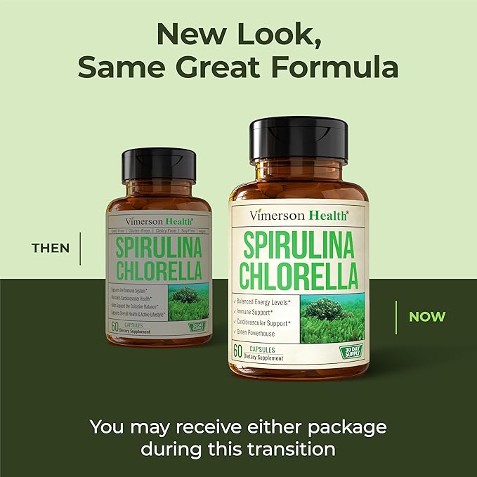 Organic Spirulina and Chlorella Capsules - Spirulina Capsules with Chlorella Powder for Immune Antioxidant &amp Energy Support. Nutritious Super Green. Vegan &amp Non-GMO. Third Party Tested. 60 Ca