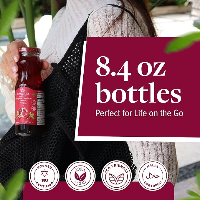 Pomegranate Raspberry Cranberry 8.4 Ounce Glass Bottle (Pack of 15) Cold Pressed Juice Non-GMO Gluten Free Kosher Certified Preservative Free