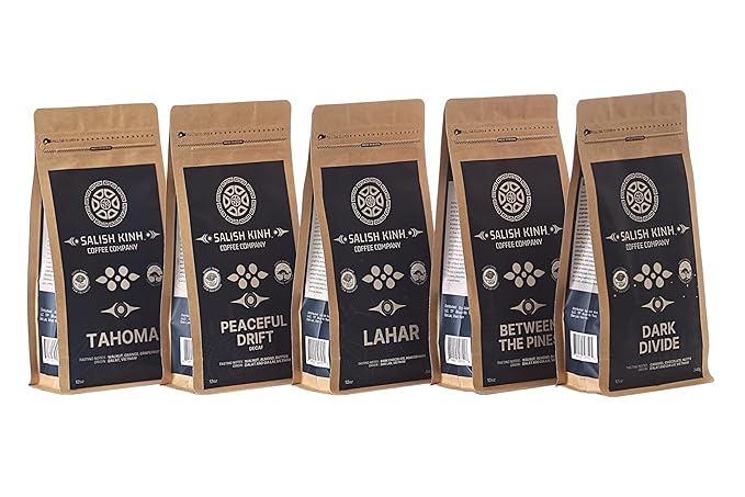 SALISH KINH Whole Bean Coffee | Between the Pines | 12 oz Bag | Medium Dark Roast | 60% Arabica &amp 40% Robusta | Specialty Grade | Single Origin | Direct Trade | Indigenous Produced