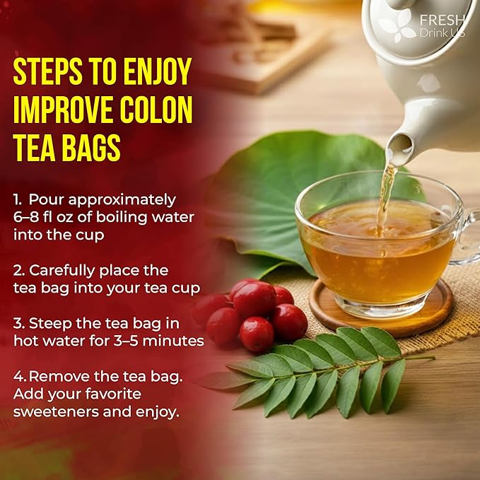 FreshDrinkUS Premium Improve Colon Tea | 135 Tea Bags | Herbal Tea Blend with Senna Leaves Lotus Leaves Hawthorn Berry Ginger &amp More – Caffeine Free Botanical Tea – Natural Daily Herbal Infusi
