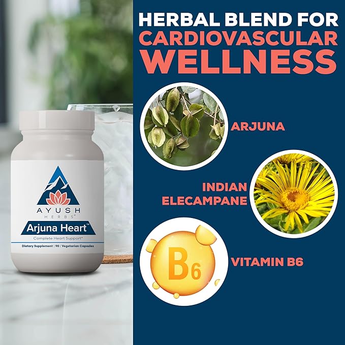 Ayush Herbs Arjuna Heart - Complete Heart-Support Supplement Natural Arjuna Magnesium &amp CoQ10 Formula for Women &amp Men - 90 Vegetarian Caplets (1 Count)