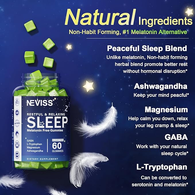 NEVISS Melatonin Free Sleep Aid Gummies &amp Sugar Free Probiotics Gummies