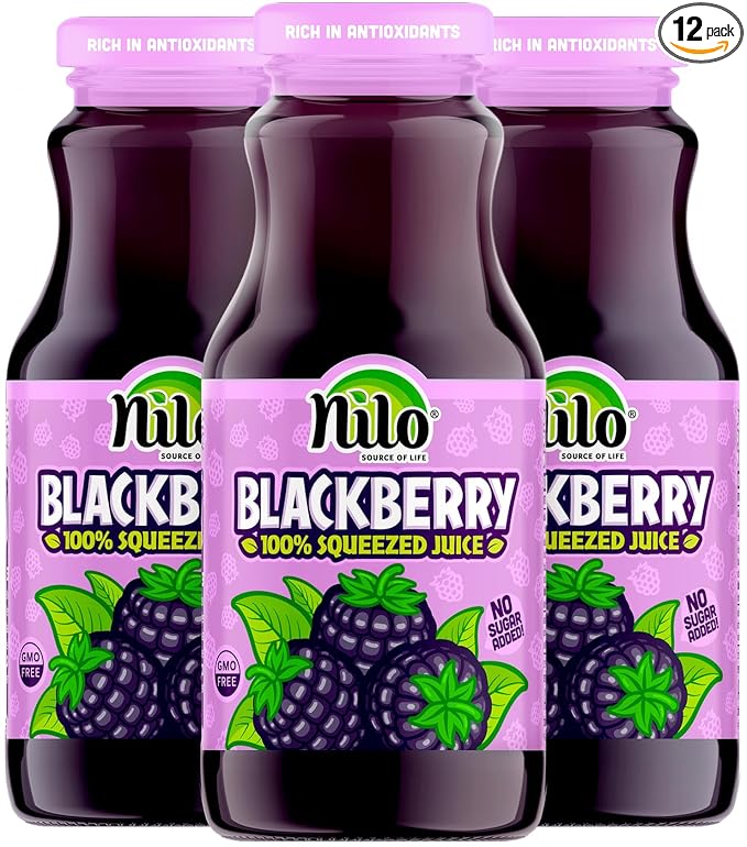 NILO Blackberry Juice | 100% Squeezed Blackberry Mora | NO Sugar added | NON GMO | NOT From Concentrate | 8.45 oz (Pack of 12)